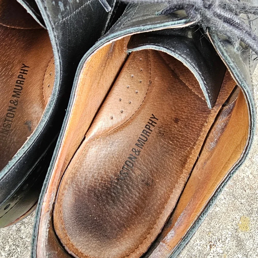 Johnston & Murphy 9.5 Cap Toe Dress Shoes Black‎ Leather Brogue Oxfords Work